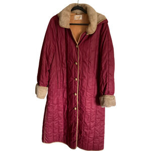 Fingerhut Fashions Women's Coat Size 18 Quilted Maroon Faux Fur Trim Details